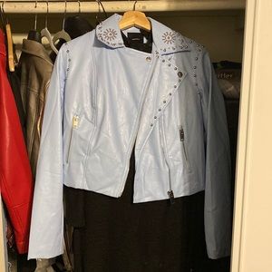 Faux leather baby blue jacket with studs